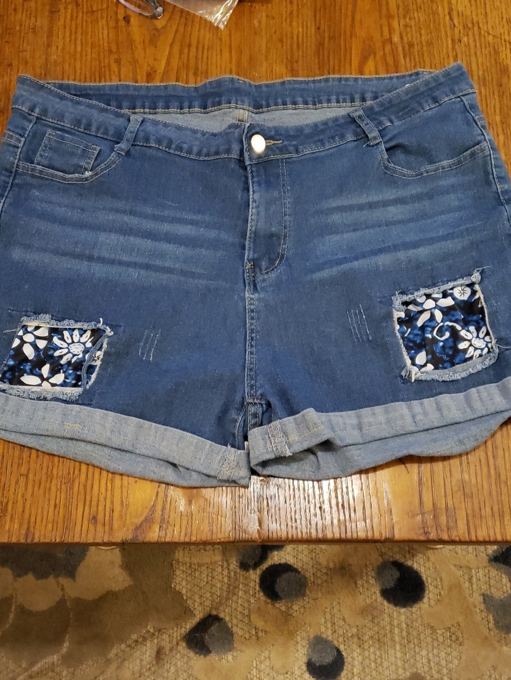 Distressed Jean Shorts With Patches